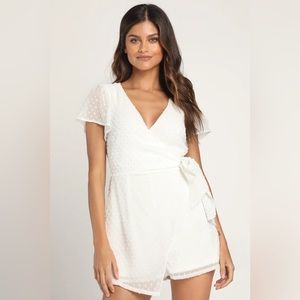 Lulus Love for Always Ivory Swiss Dot Flutter Sleeve Side-Tie Romper